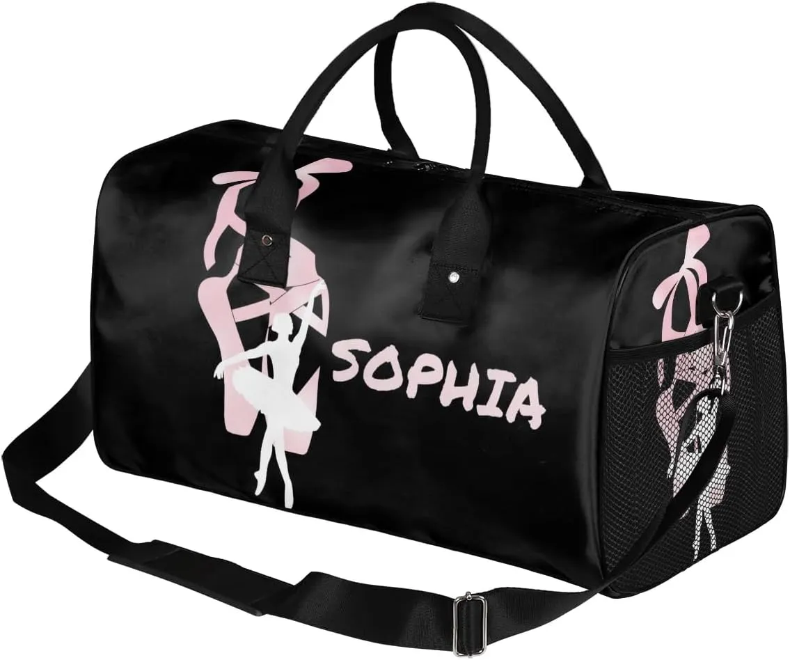 Personalized Dance Bag Travel Duffle Bag Custom Name Sport Gym Bag Carry On Weekender Bag Sleepover Athletic Bag for Women, Black Pinks