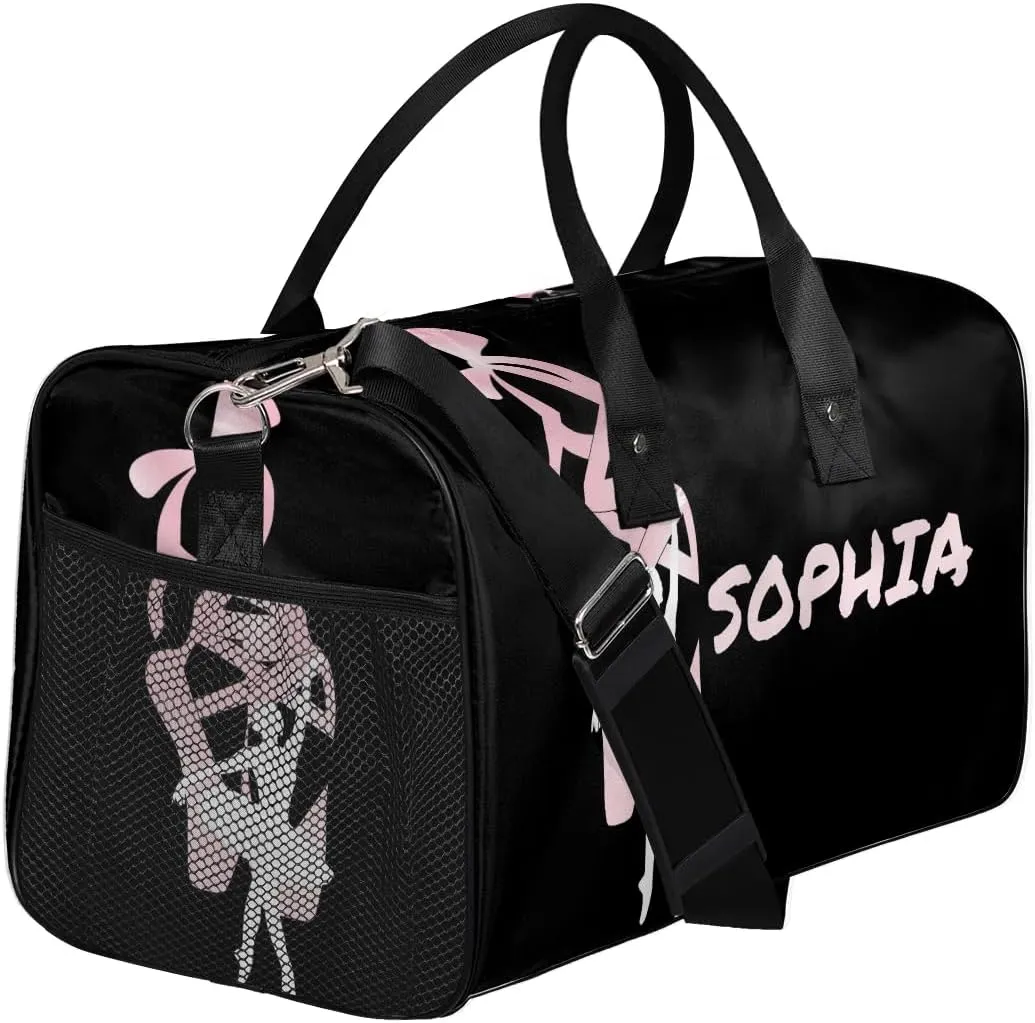 Personalized Dance Bag Travel Duffle Bag Custom Name Sport Gym Bag Carry On Weekender Bag Sleepover Athletic Bag for Women, Black Pinks