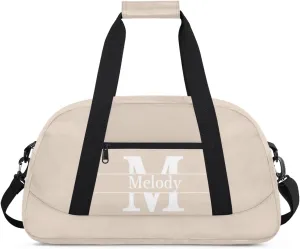 Personalized Dance Gym Bag, Custom Beige with Initial Letter Sport Duffel Bag Large Compartment Cheerleaders Dance Weekender Bags Travel Bag