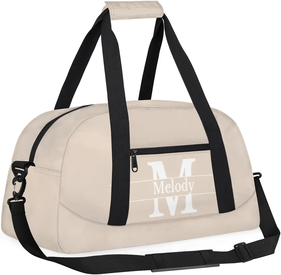 Personalized Dance Gym Bag, Custom Beige with Initial Letter Sport Duffel Bag Large Compartment Cheerleaders Dance Weekender Bags Travel Bag