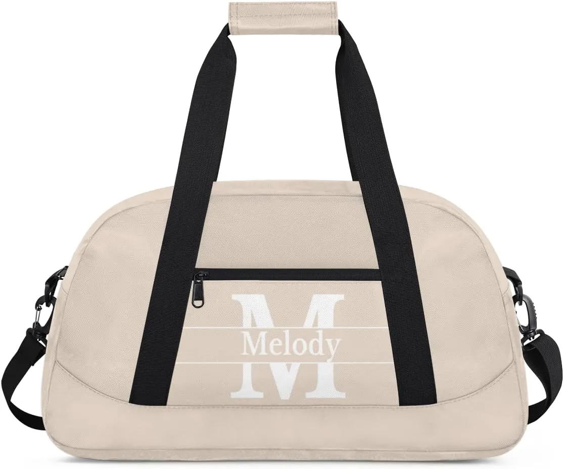 Personalized Dance Gym Bag, Custom Beige with Initial Letter Sport Duffel Bag Large Compartment Cheerleaders Dance Weekender Bags Travel Bag