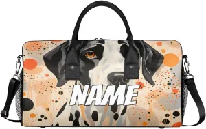 Personalized Dot Dalmatian Travel Duffel Bag with Name, Custom Gym Sport Bag Black Orange Dot Carry On Weekend Overnight Duffel Bag for Men Women