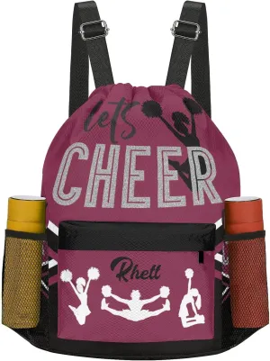 Personalized Drawstring Backpack Bag,Custom Lets Cheer Cheerleader Plum Red Sport Bag Gym Bag Customized Travel Bag with Name or Text