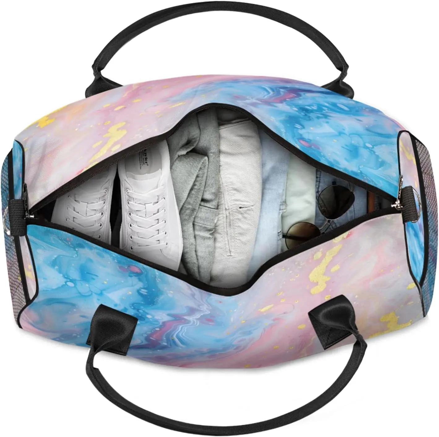 Personalized Dreamy Marble Travel Duffel Bag with Name, Custom Gym Sport Bag Marble Print Carry On Weekend Overnight Duffel Bag for Men Women