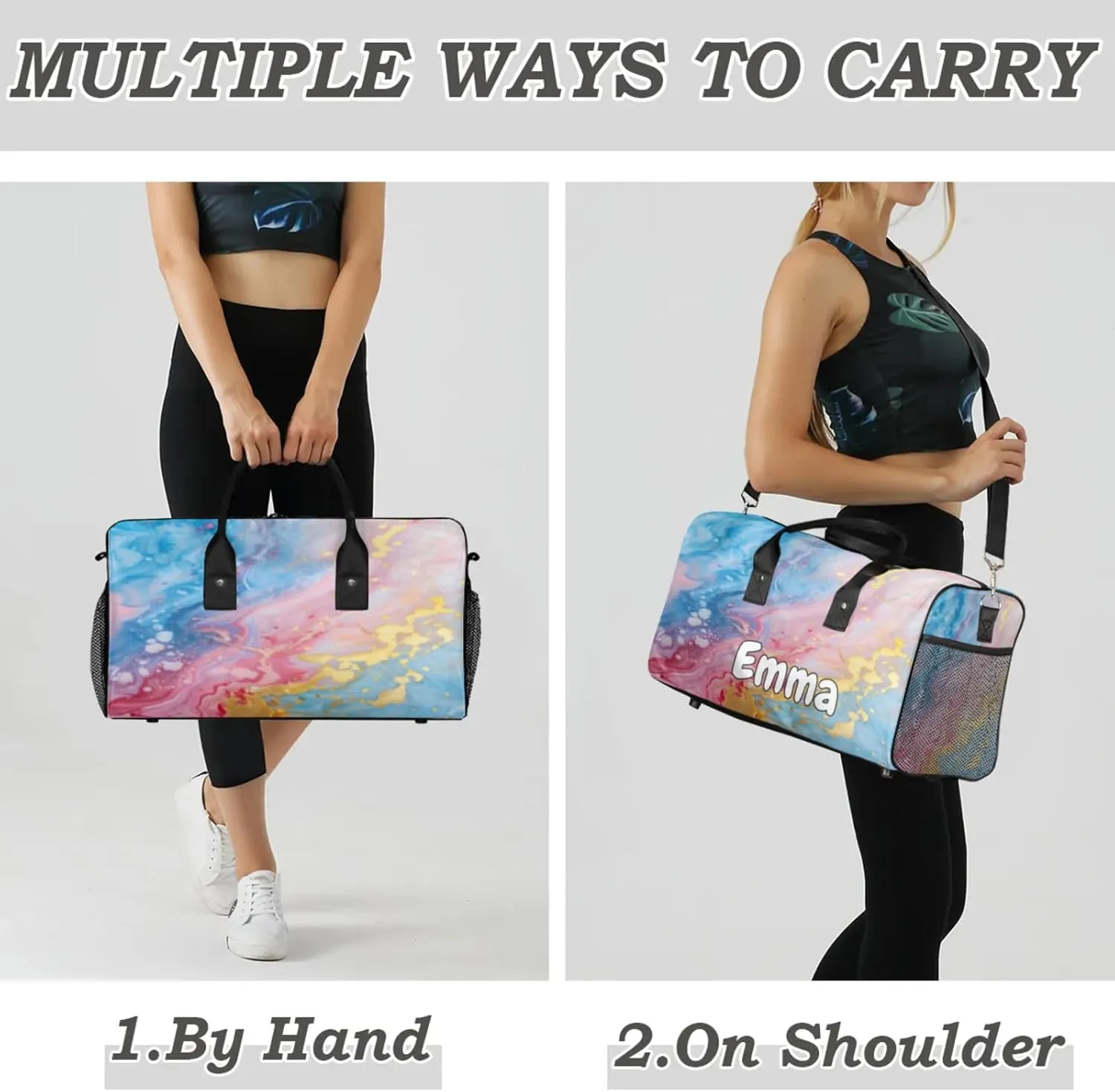 Personalized Dreamy Marble Travel Duffel Bag with Name, Custom Gym Sport Bag Marble Print Carry On Weekend Overnight Duffel Bag for Men Women