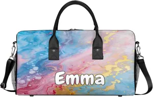 Personalized Dreamy Marble Travel Duffel Bag with Name, Custom Gym Sport Bag Marble Print Carry On Weekend Overnight Duffel Bag for Men Women