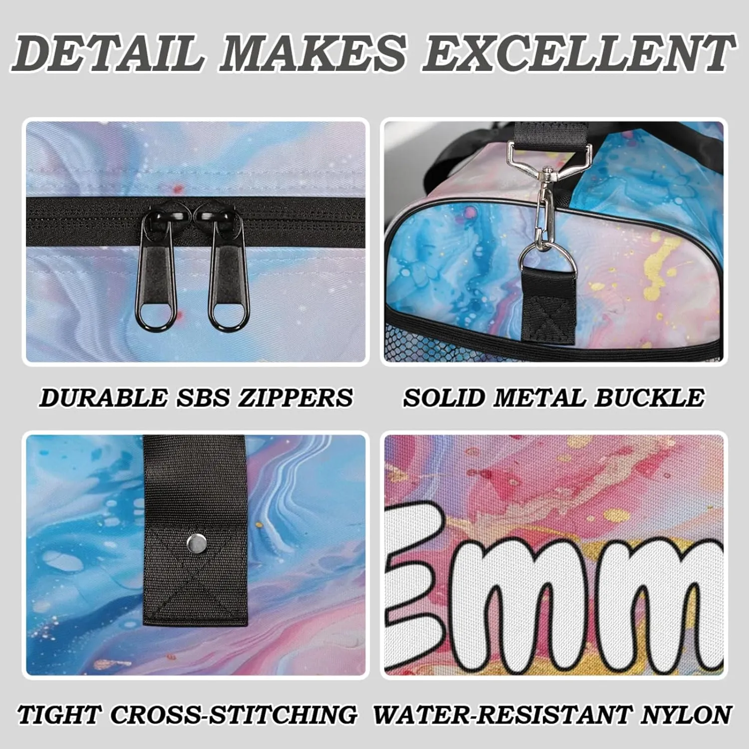 Personalized Dreamy Marble Travel Duffel Bag with Name, Custom Gym Sport Bag Marble Print Carry On Weekend Overnight Duffel Bag for Men Women