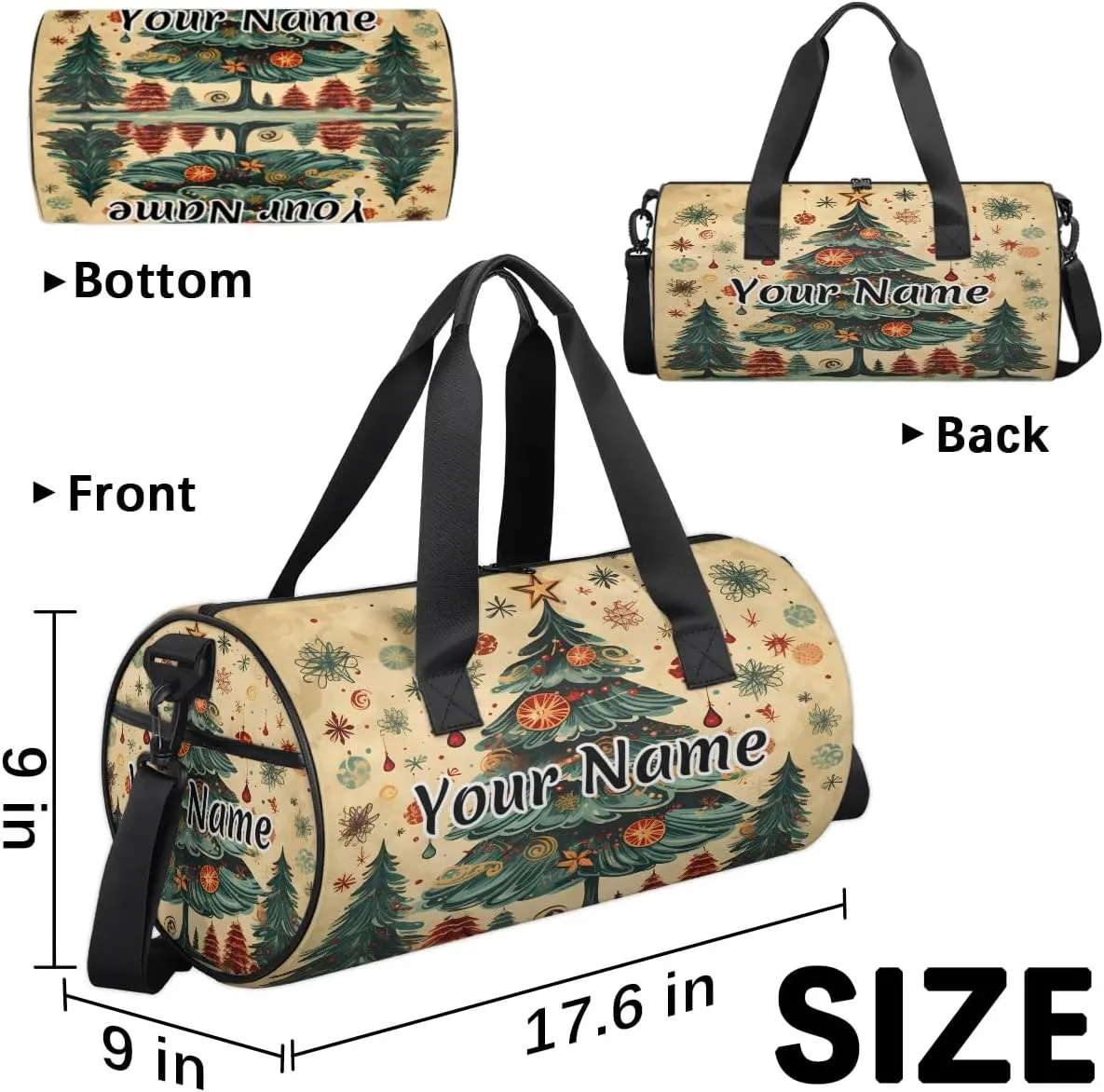 Personalized Duffel Bag for Women, Custom Christmas Trees Gym Bag for Sports, Waterproof Dance Bag with Name, Lightweight Carryon Gym Bag, Christmas