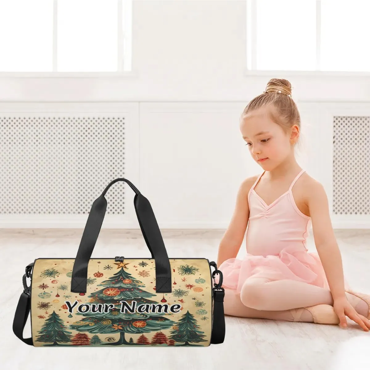 Personalized Duffel Bag for Women, Custom Christmas Trees Gym Bag for Sports, Waterproof Dance Bag with Name, Lightweight Carryon Gym Bag, Christmas