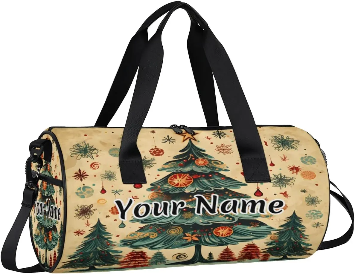 Personalized Duffel Bag for Women, Custom Christmas Trees Gym Bag for Sports, Waterproof Dance Bag with Name, Lightweight Carryon Gym Bag, Christmas