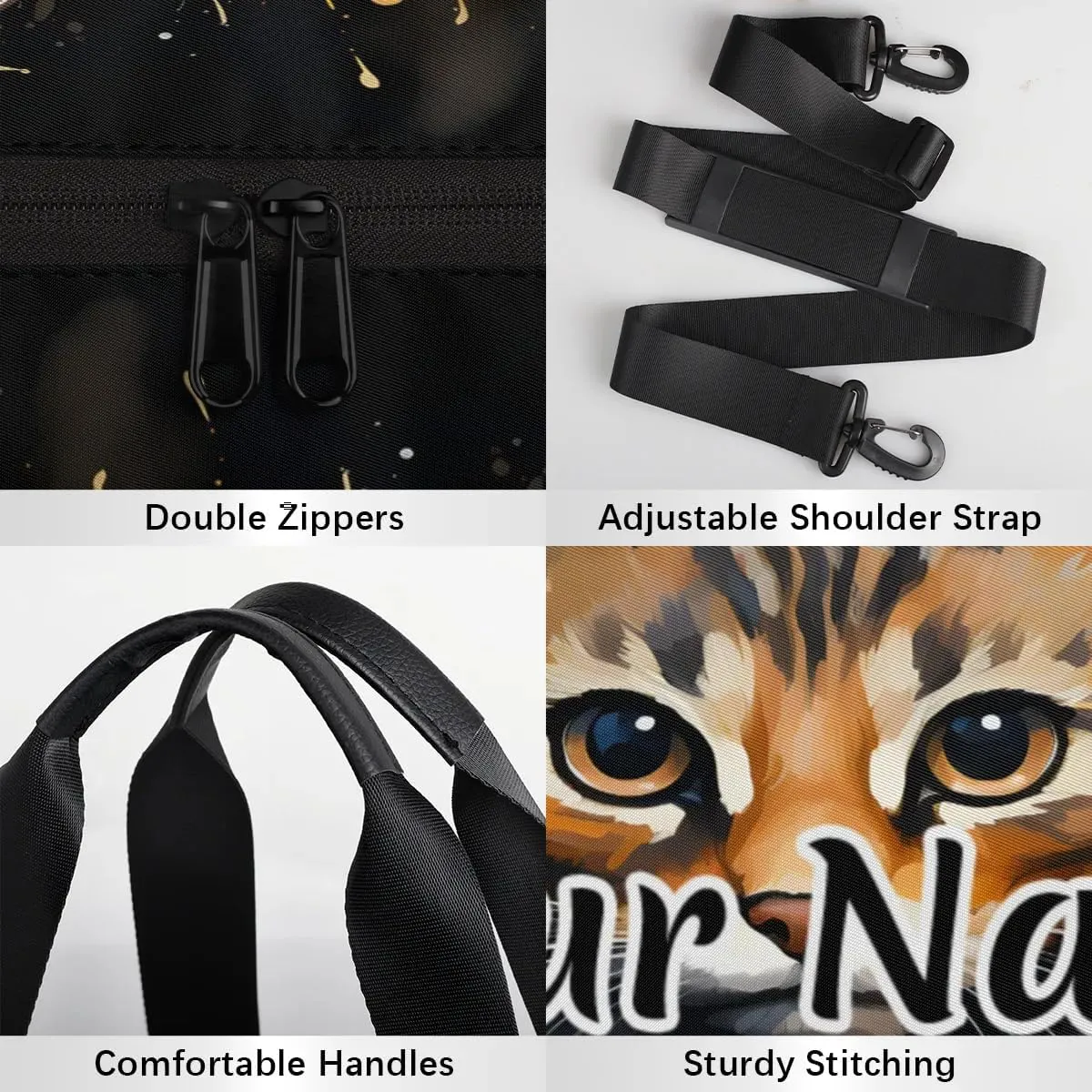 Personalized Duffel Bag for Women, Custom Cute Cat Gym Bag for Sports, Waterproof Dance Bag with Name, Lightweight Carryon Gym Bag, Floral Animal