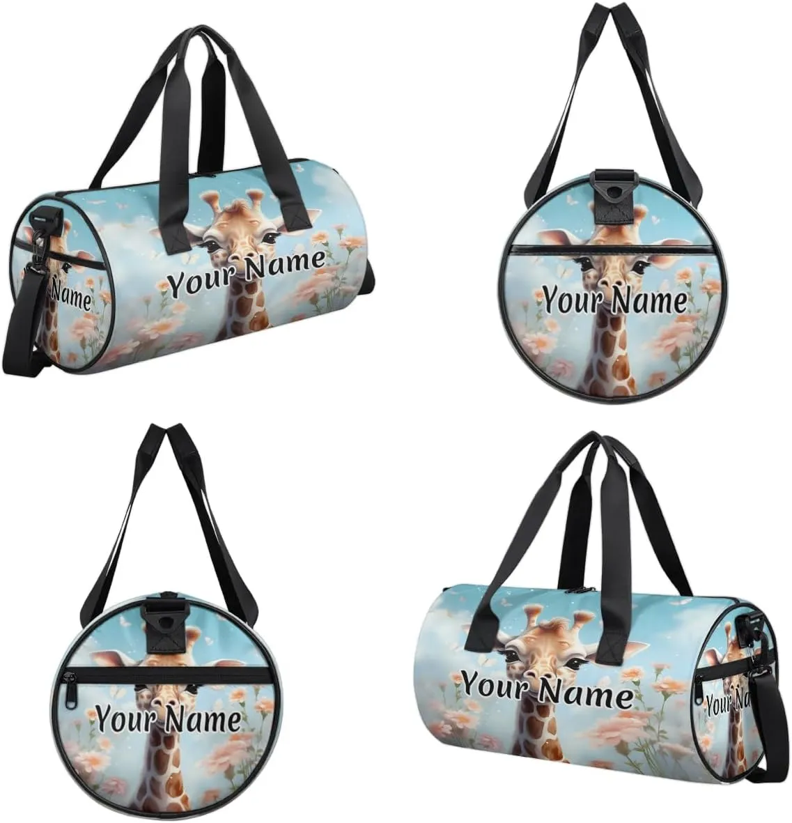 Personalized Duffel Bag for Women, Custom Giraffe Flower Gym Bag for Sports, Waterproof Dance Bag with Name, Lightweight Carryon Gym Bag, Funny Giraffe