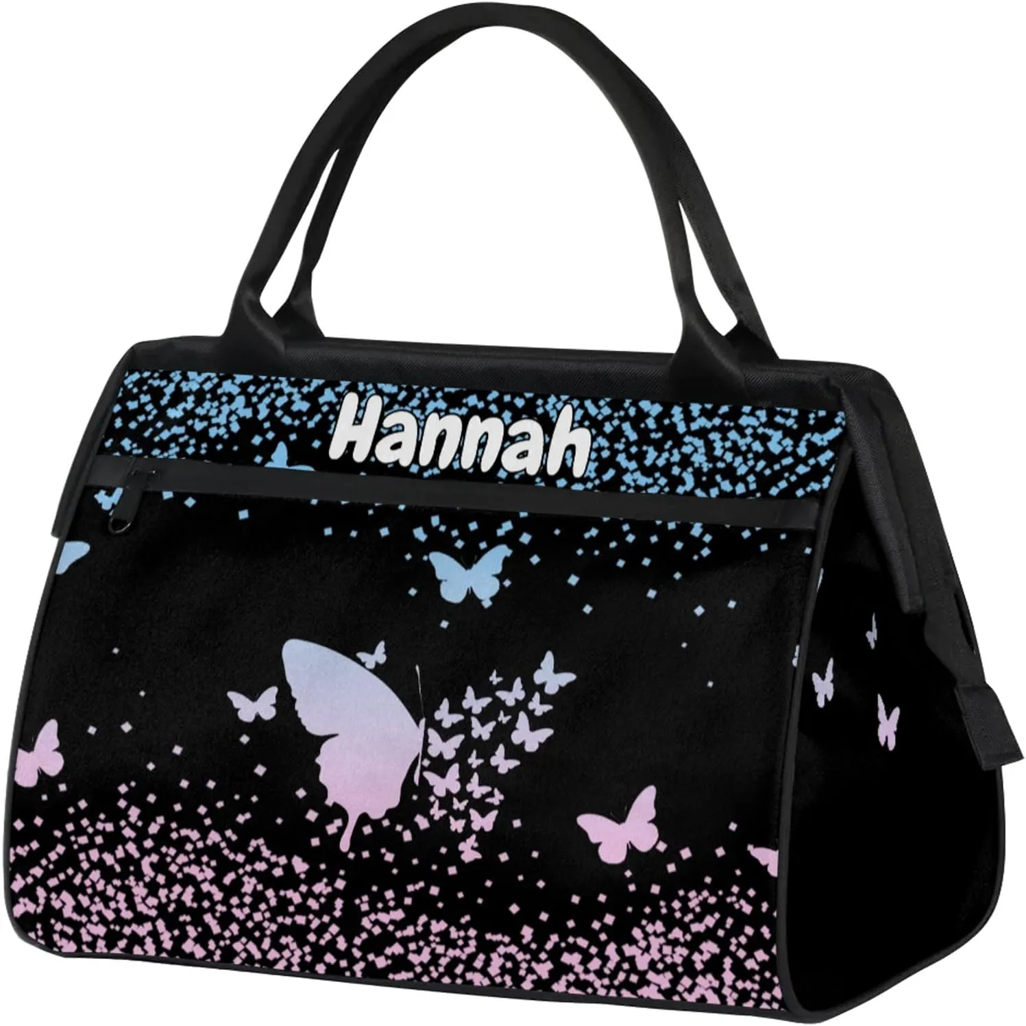 Personalized Duffel Bag with Name Butterfly Custom Travel Sports Bag for Women Men Waterproof Dance Ballet Bag Lightweight 15.2in, Sky Blue Pink