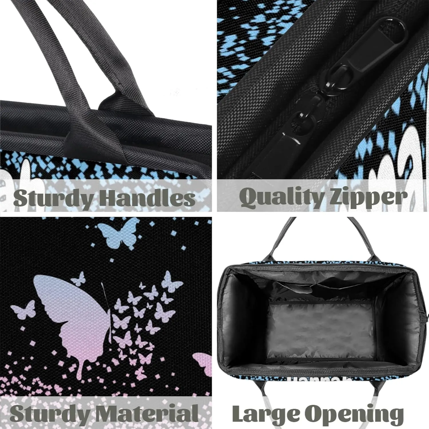 Personalized Duffel Bag with Name Butterfly Custom Travel Sports Bag for Women Men Waterproof Dance Ballet Bag Lightweight 15.2in, Sky Blue Pink