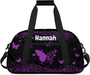 Personalized Duffel Bag with Name Butterfly Custom Travel Sports Bag for Women Men Waterproof Dance Ballet Bag Lightweight 18.9in, Dark Purple