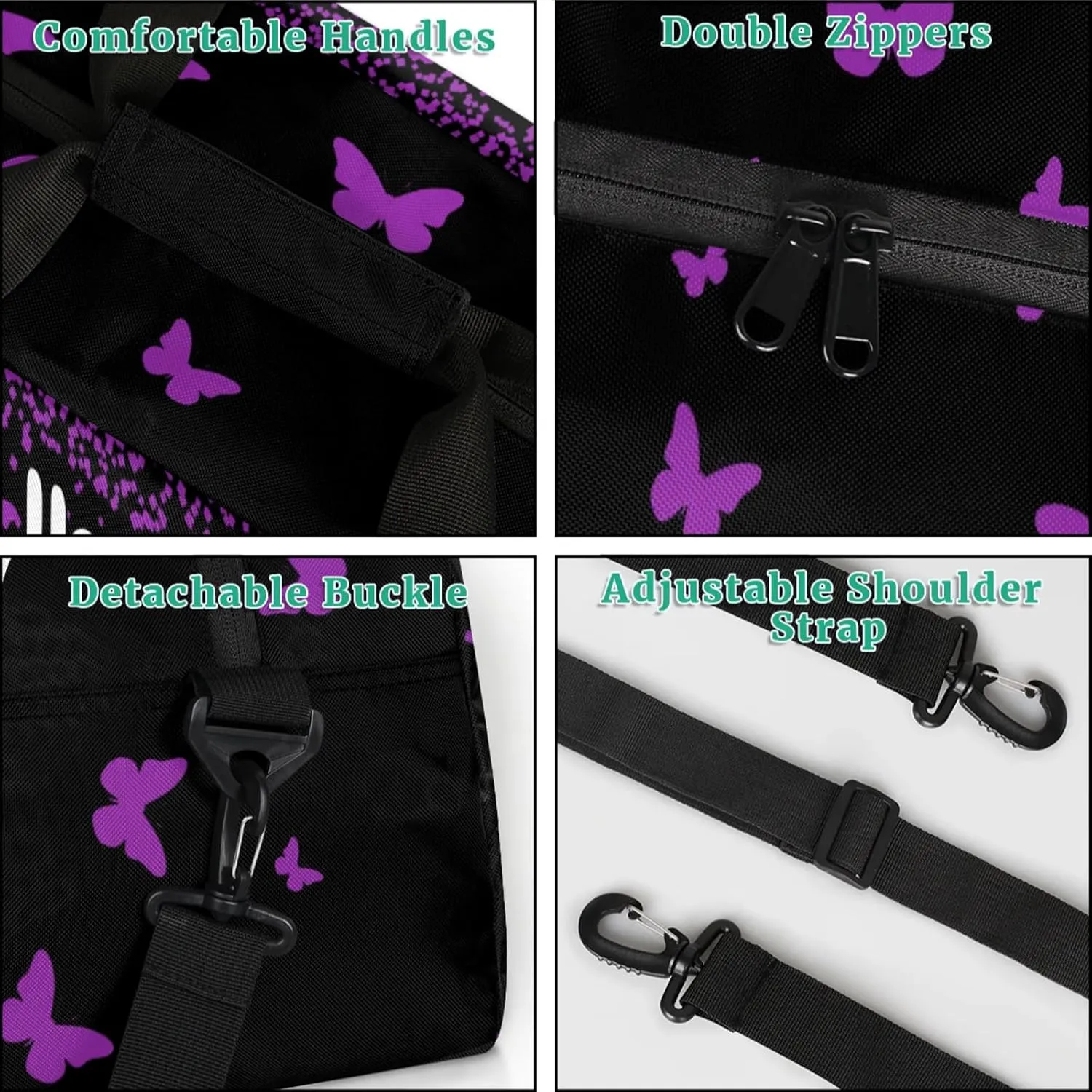 Personalized Duffel Bag with Name Butterfly Custom Travel Sports Bag for Women Men Waterproof Dance Ballet Bag Lightweight 18.9in, Dark Purple