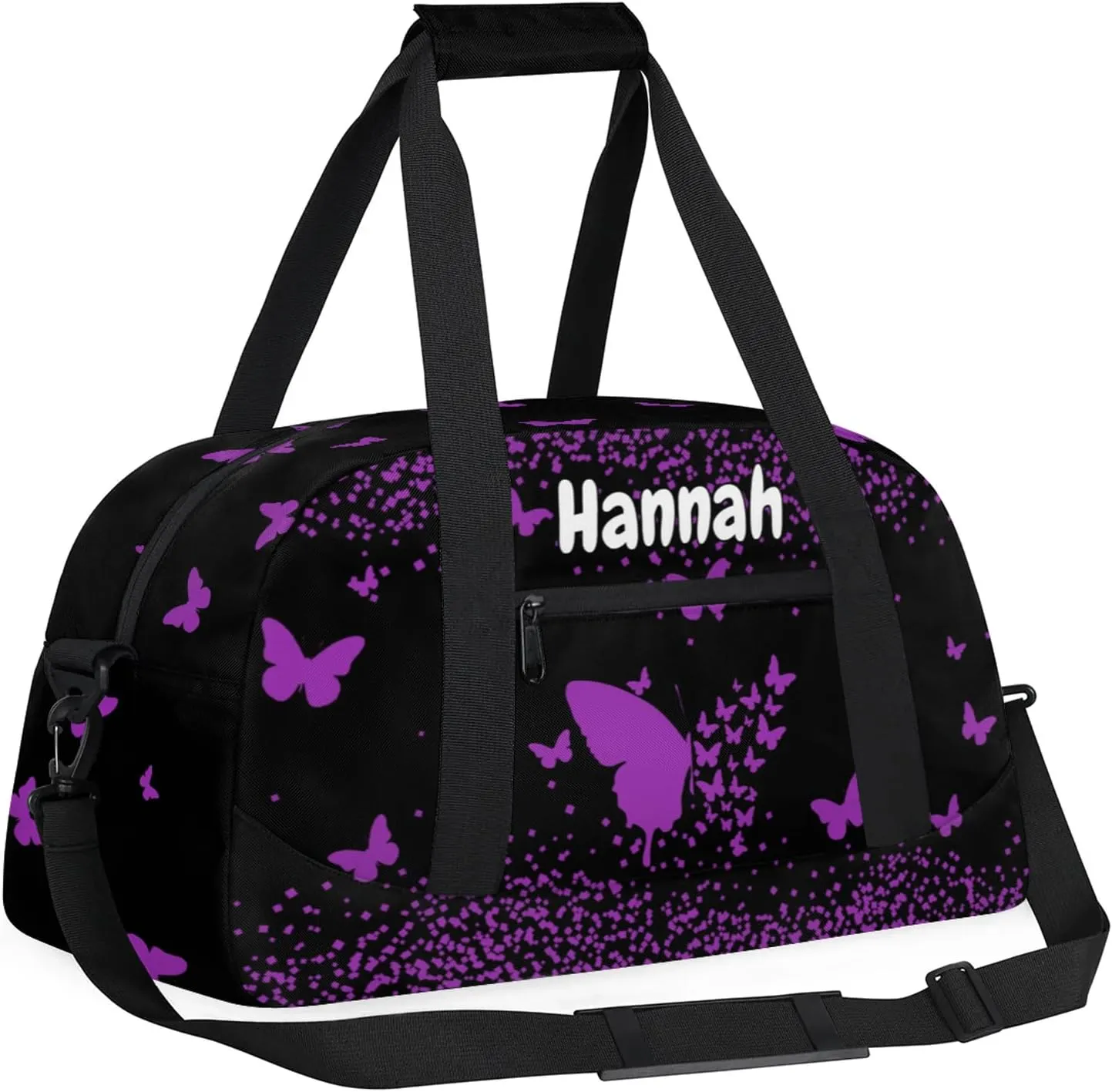 Personalized Duffel Bag with Name Butterfly Custom Travel Sports Bag for Women Men Waterproof Dance Ballet Bag Lightweight 18.9in, Dark Purple