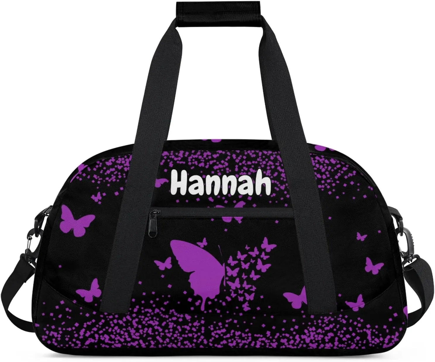 Personalized Duffel Bag with Name Butterfly Custom Travel Sports Bag for Women Men Waterproof Dance Ballet Bag Lightweight 18.9in, Dark Purple