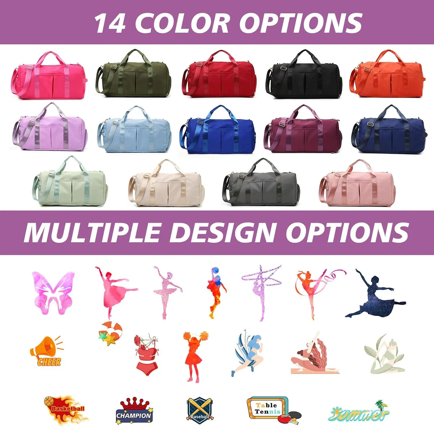 Personalized Duffle Bag with Photo Name Text, Customized Travel Bags with Wet Dry Pockets & Shoe Compartment, Custom Ballet Dance Sport Gym Bag for Women Girls