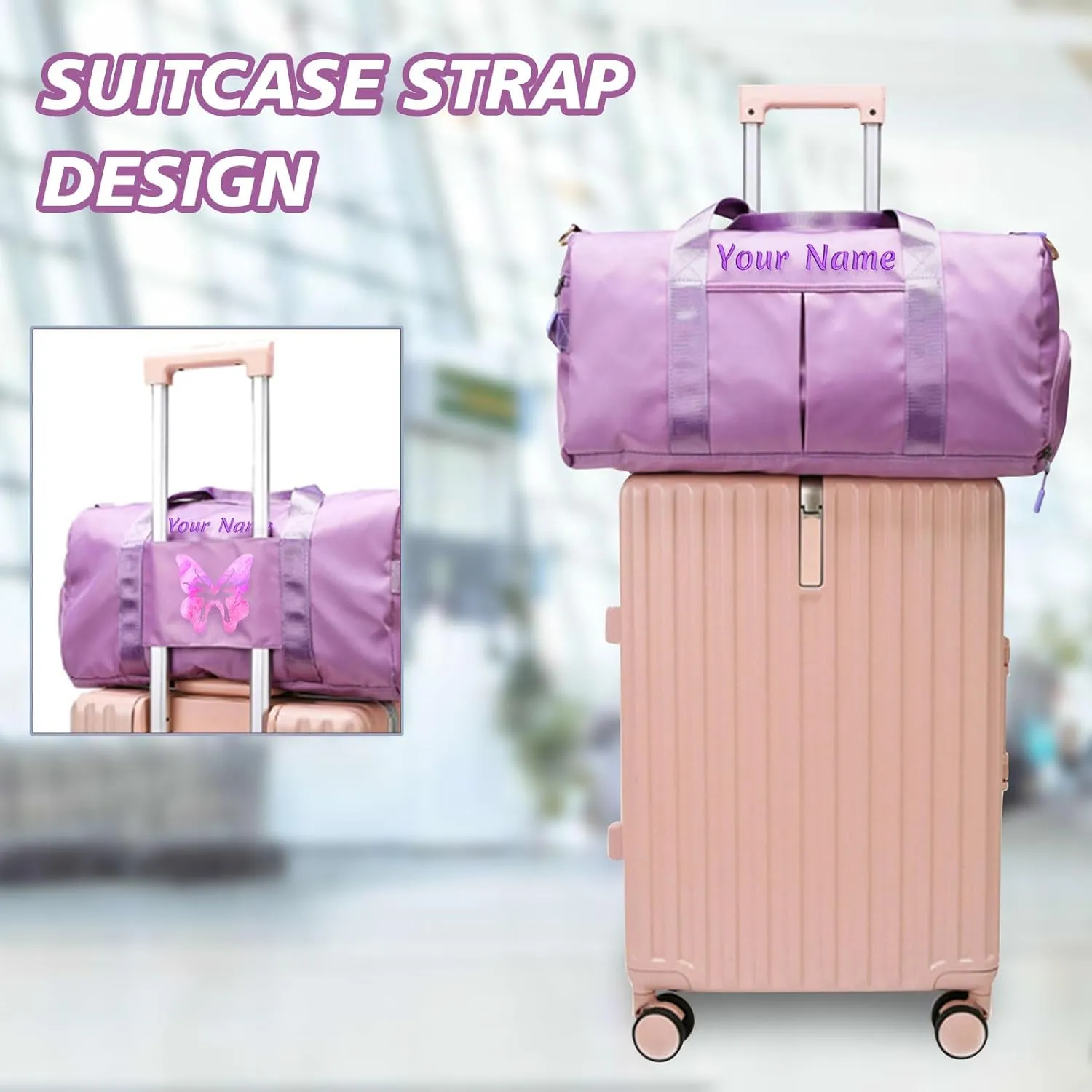Personalized Duffle Bag with Photo Name Text, Customized Travel Bags with Wet Dry Pockets & Shoe Compartment, Custom Ballet Dance Sport Gym Bag for Women Girls