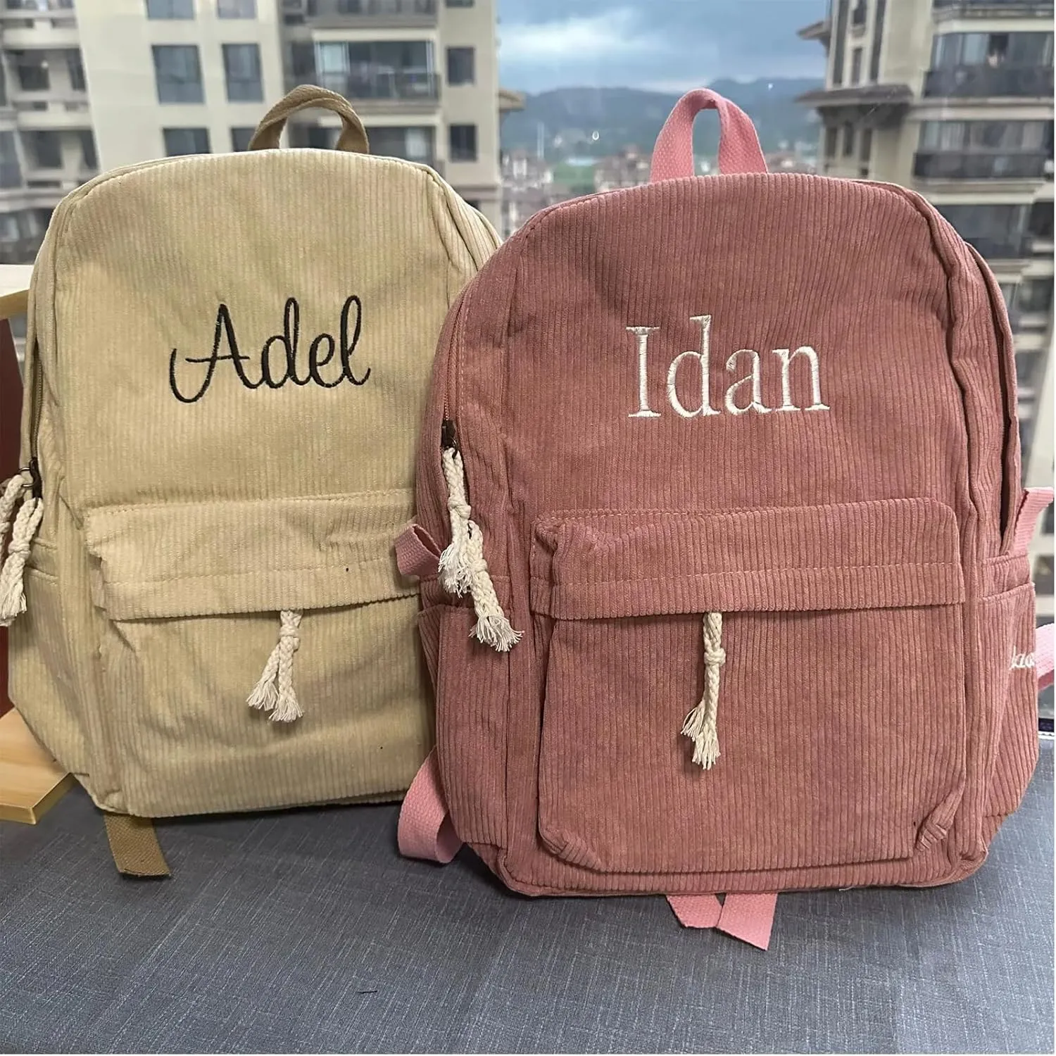 Personalized Embroidered Backpack, Custom Name Backpack, Embroidered Backpack Adult, Corduroy Backpack Kids, Blue, embroidery name