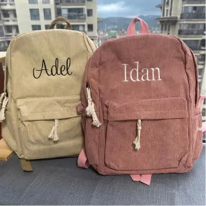 Personalized Embroidered Backpack, Custom Name Backpack, Embroidered Backpack Adult, Corduroy Backpack Kids, Blue, embroidery name