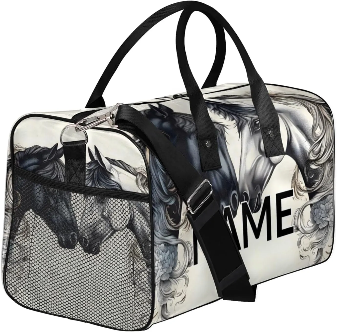 Personalized Farmhouse Horse Travel Duffel Bag with Name, Custom Gym Sport Bag Rustic Art Print Carry On Weekend Overnight Duffel Bag for Men Women