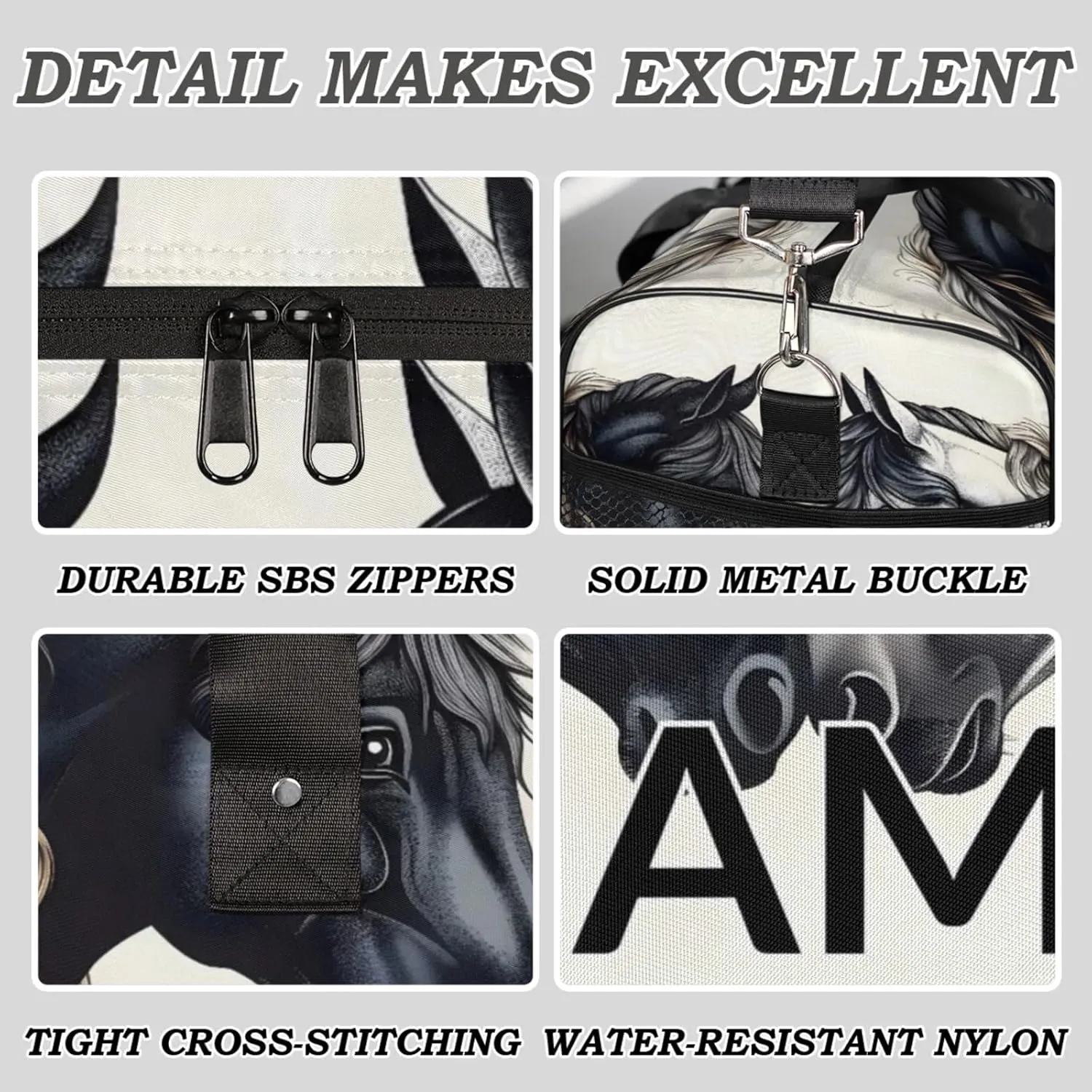Personalized Farmhouse Horse Travel Duffel Bag with Name, Custom Gym Sport Bag Rustic Art Print Carry On Weekend Overnight Duffel Bag for Men Women
