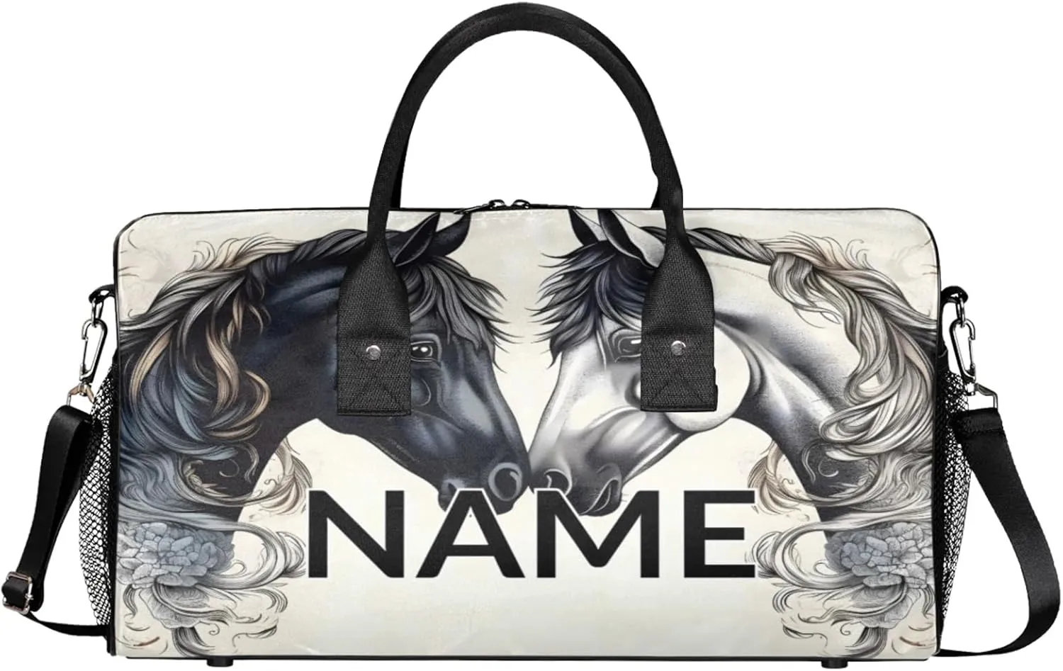 Personalized Farmhouse Horse Travel Duffel Bag with Name, Custom Gym Sport Bag Rustic Art Print Carry On Weekend Overnight Duffel Bag for Men Women