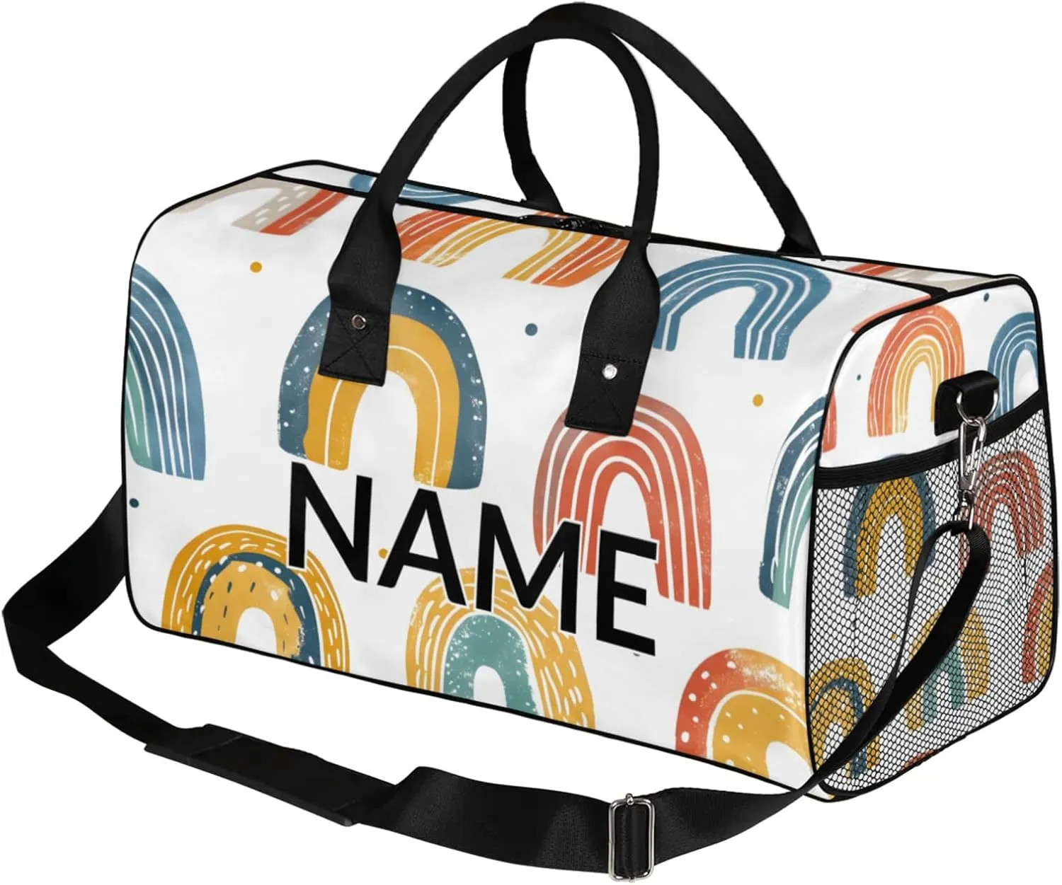 Personalized Fun Rainbow Travel Duffel Bag with Name, Custom Gym Sport Bag Abstract Creative Carry On Weekend Overnight Duffel Bag for Men Women