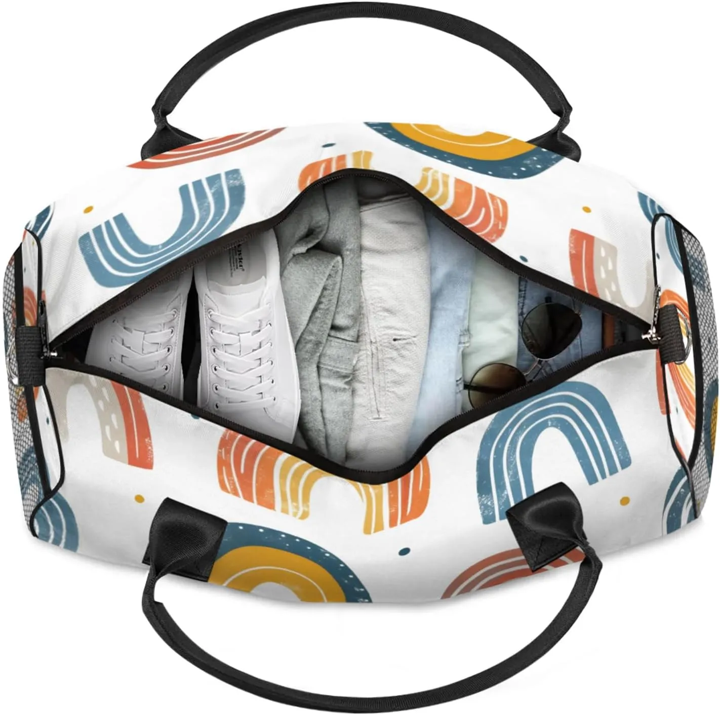 Personalized Fun Rainbow Travel Duffel Bag with Name, Custom Gym Sport Bag Abstract Creative Carry On Weekend Overnight Duffel Bag for Men Women