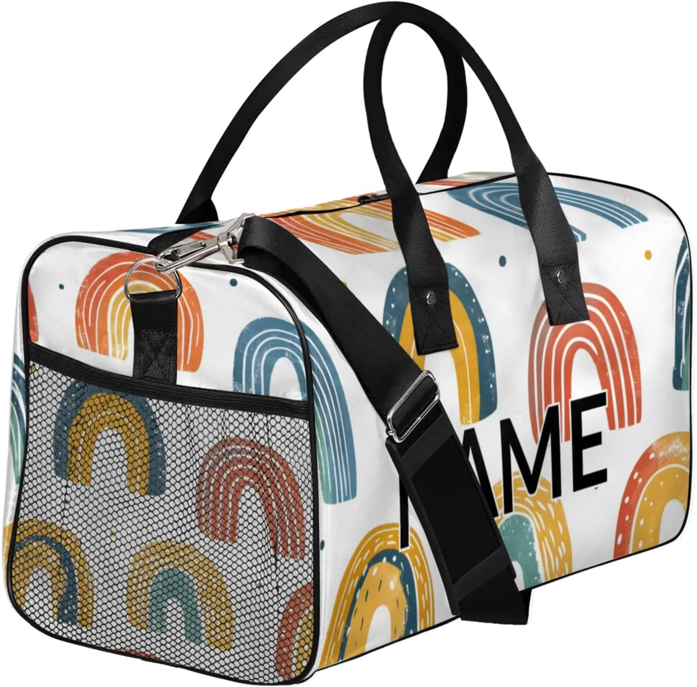 Personalized Fun Rainbow Travel Duffel Bag with Name, Custom Gym Sport Bag Abstract Creative Carry On Weekend Overnight Duffel Bag for Men Women