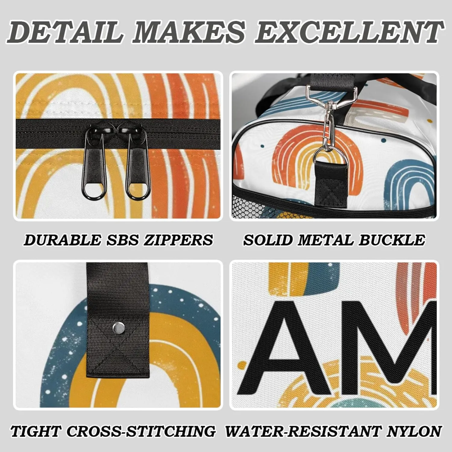 Personalized Fun Rainbow Travel Duffel Bag with Name, Custom Gym Sport Bag Abstract Creative Carry On Weekend Overnight Duffel Bag for Men Women