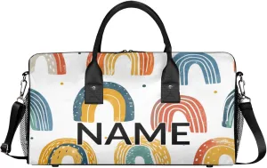 Personalized Fun Rainbow Travel Duffel Bag with Name, Custom Gym Sport Bag Abstract Creative Carry On Weekend Overnight Duffel Bag for Men Women