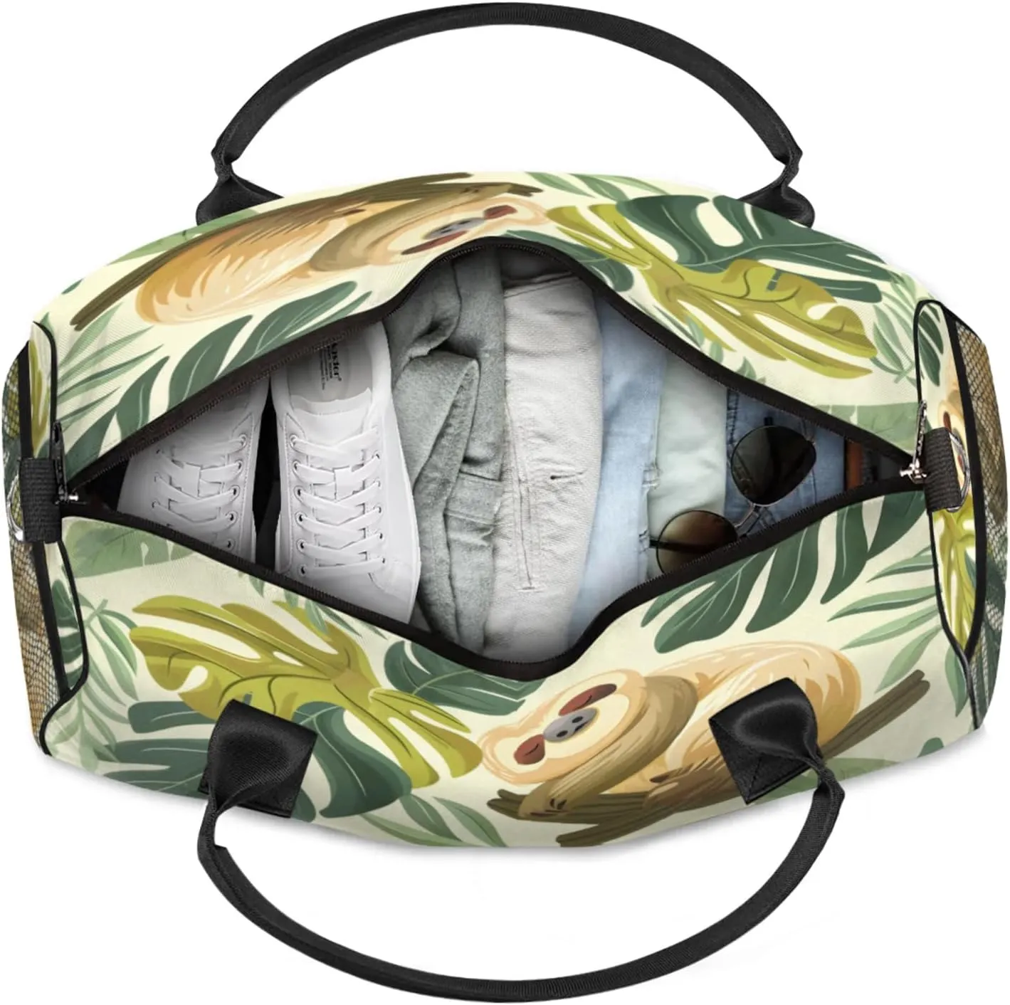 Personalized Funny Sloth Travel Duffel Bag with Name, Custom Gym Sport Bag Jungle Cute Sloth Carry On Weekend Overnight Duffel Bag for Men Women