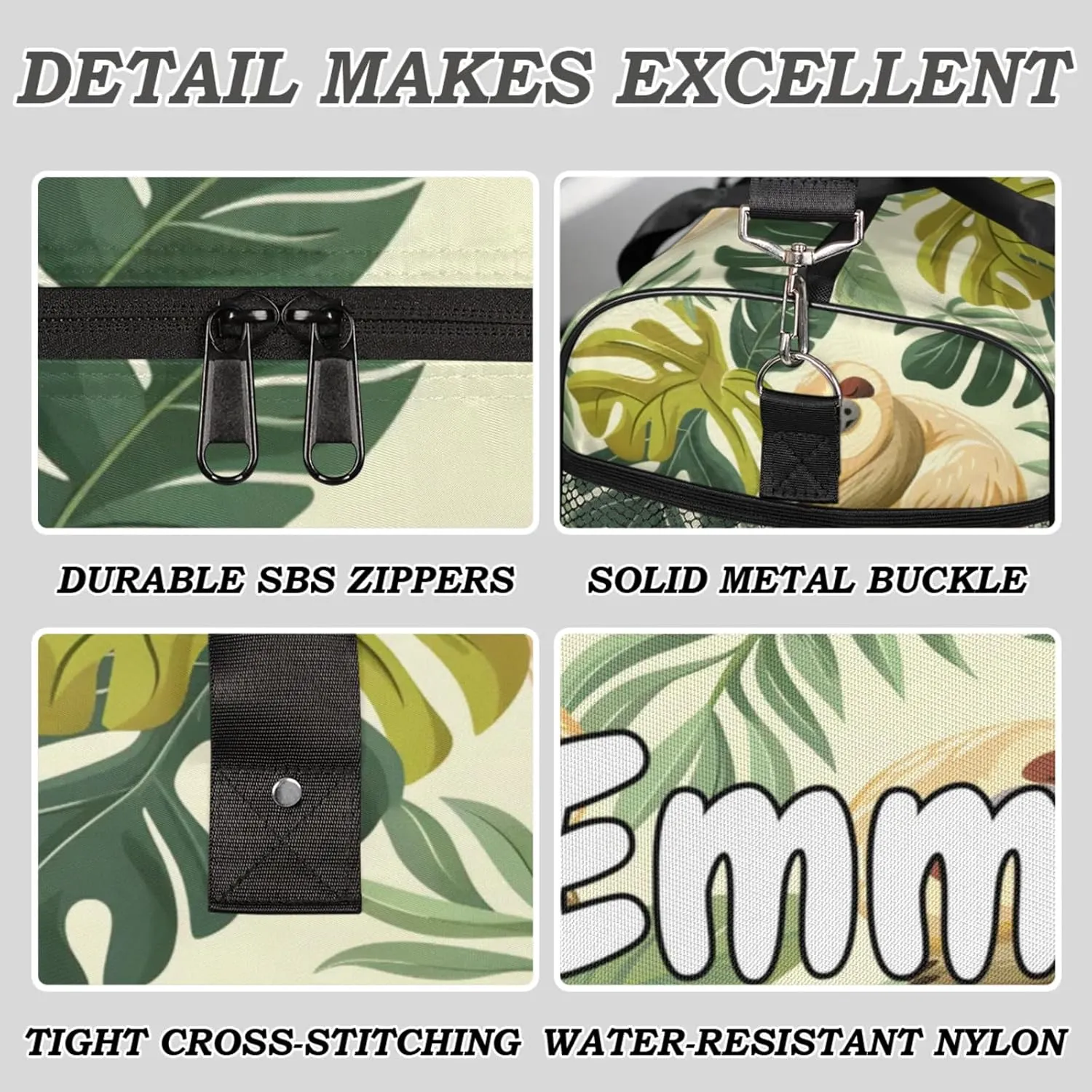 Personalized Funny Sloth Travel Duffel Bag with Name, Custom Gym Sport Bag Jungle Cute Sloth Carry On Weekend Overnight Duffel Bag for Men Women
