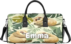 Personalized Funny Sloth Travel Duffel Bag with Name, Custom Gym Sport Bag Jungle Cute Sloth Carry On Weekend Overnight Duffel Bag for Men Women