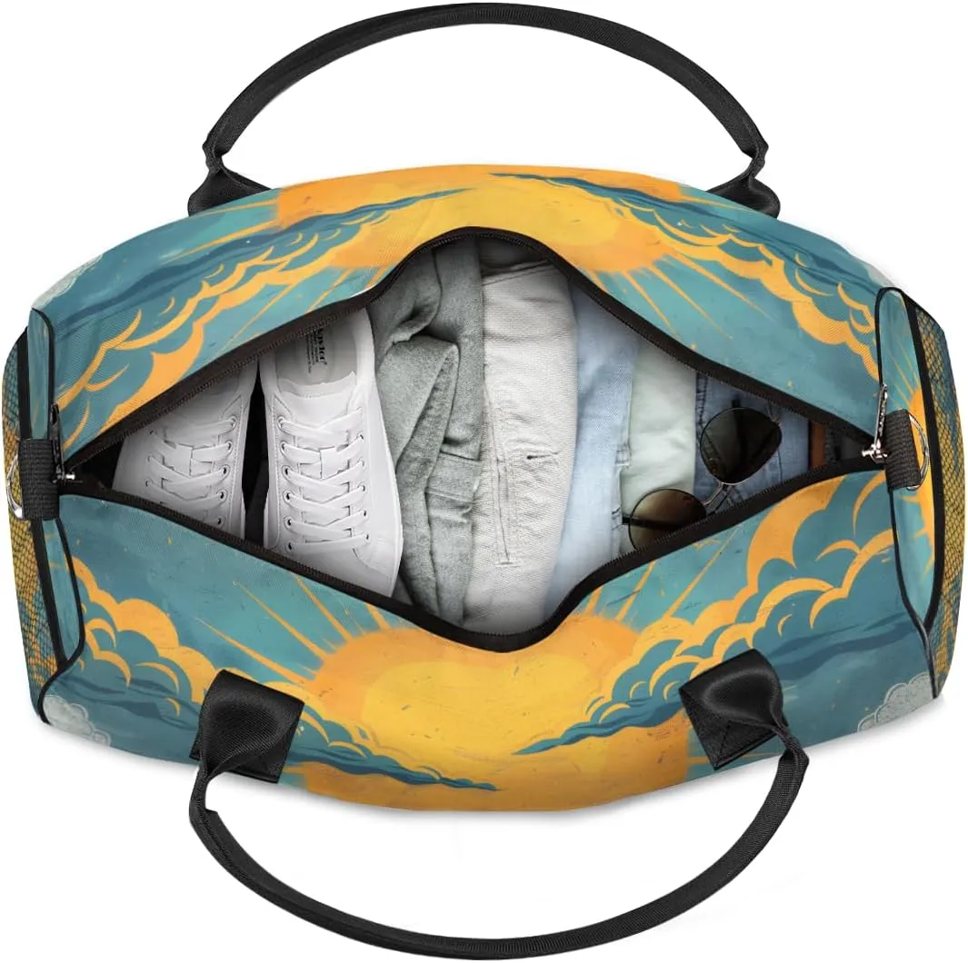 Personalized Great Waves Travel Duffel Bag with Name, Custom Gym Sport Bag Japan Art Carry On Weekend Overnight Duffel Bag for Men Women