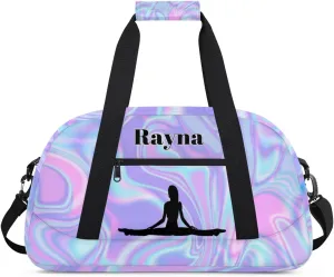 Personalized Gym Dance Bag for Girls, Custom Name Sports Duffel Cheer Bag Overnight Weekender Sleepover Bag Travel Perform Bag Purple Blue Texture