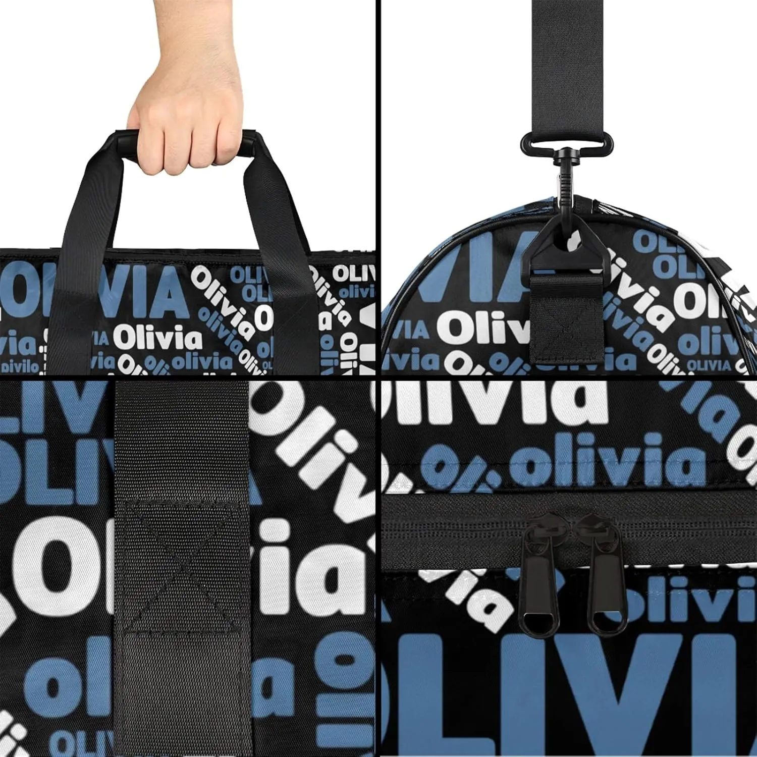 Personalized Gym Sport Duffel Bag Custom Name Travel Overnight Bag with Shoe Compartment Waterproof Customized Dance Bag Carry-On Tote, Blue Black