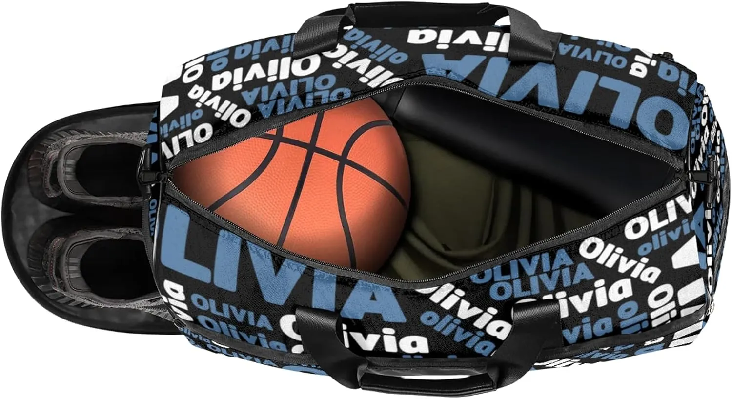 Personalized Gym Sport Duffel Bag Custom Name Travel Overnight Bag with Shoe Compartment Waterproof Customized Dance Bag Carry-On Tote, Blue Black