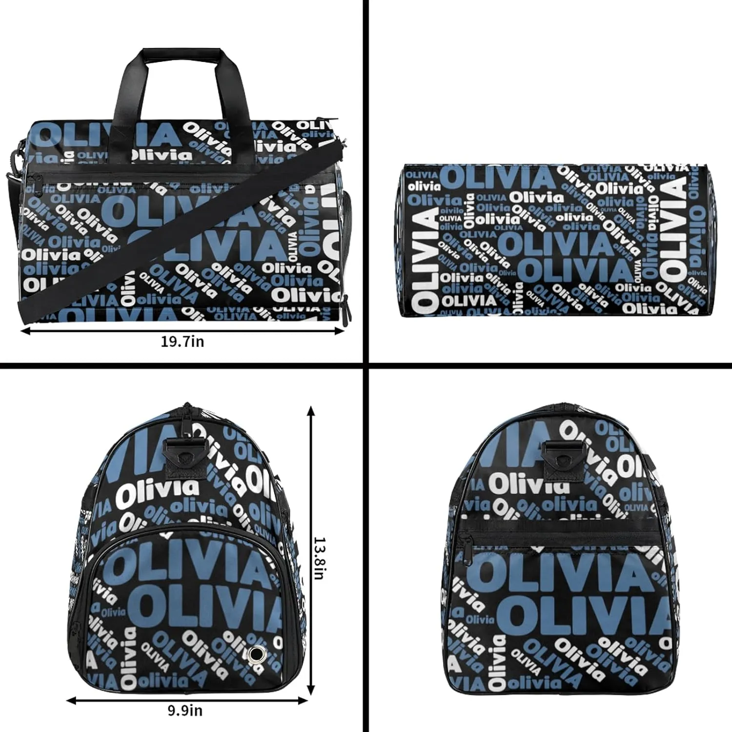Personalized Gym Sport Duffel Bag Custom Name Travel Overnight Bag with Shoe Compartment Waterproof Customized Dance Bag Carry-On Tote, Blue Black