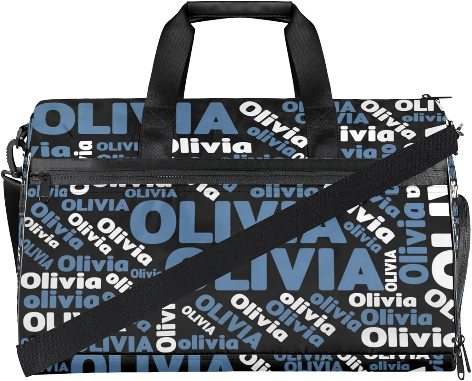 Personalized Gym Sport Duffel Bag Custom Name Travel Overnight Bag with Shoe Compartment Waterproof Customized Dance Bag Carry-On Tote, Blue Black