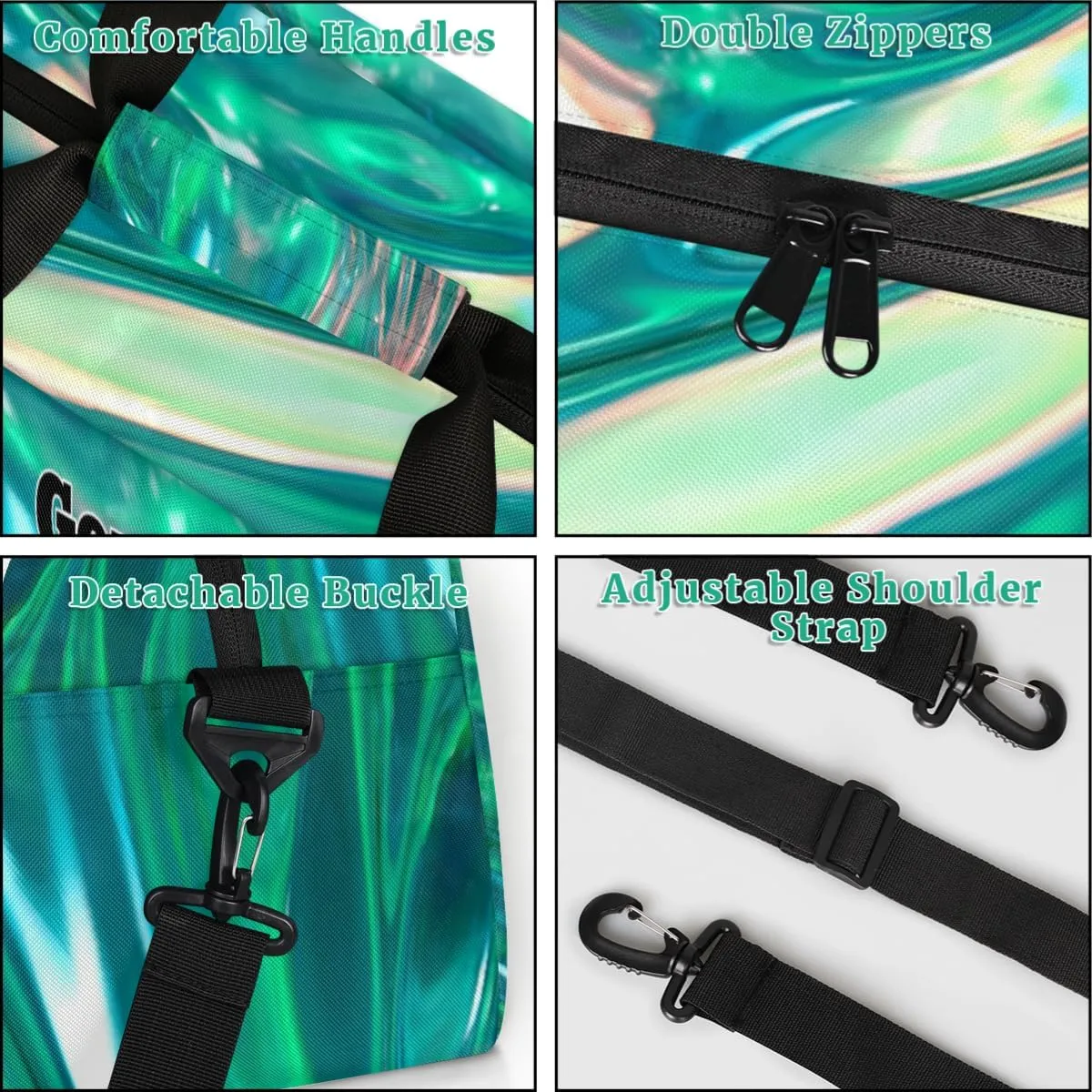 Personalized Gymnast Gym Bag for Girl, Named Sport Duffel Bag Dance Bag Customized Travel Duffle Bag with Name Overnight Weekender Bag Perform Cheer Bag, Bright Shiny Glittering Gradient Green