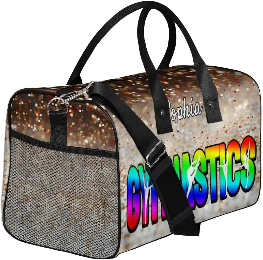 Personalized Gymnastic Bag for Women, Custom Name Sport Duffel Bag Gym Bag Travel Duffle Bag Overnight Weekender Bag, Glitters Colourful