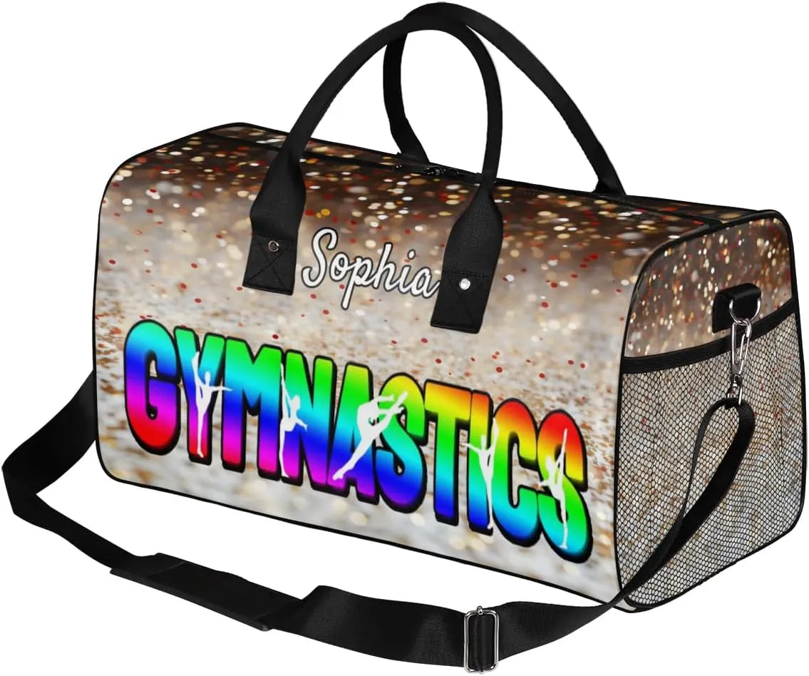 Personalized Gymnastic Bag for Women, Custom Name Sport Duffel Bag Gym Bag Travel Duffle Bag Overnight Weekender Bag, Glitters Colourful
