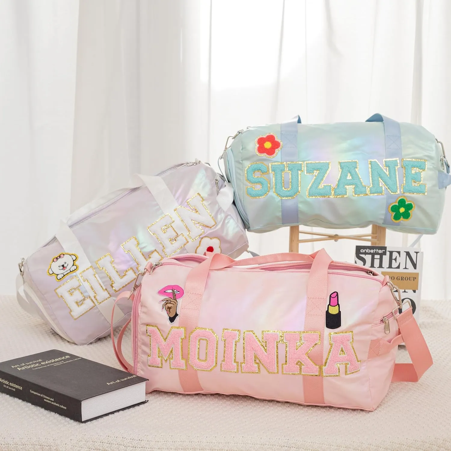 Personalized Gymnastic Bag for Wowem,Custom Sports Duffel Bag with Chenille Letters,Embroidery Name Travel Duffel, Weekender Overnight Bag,Dance Bags for Girls
