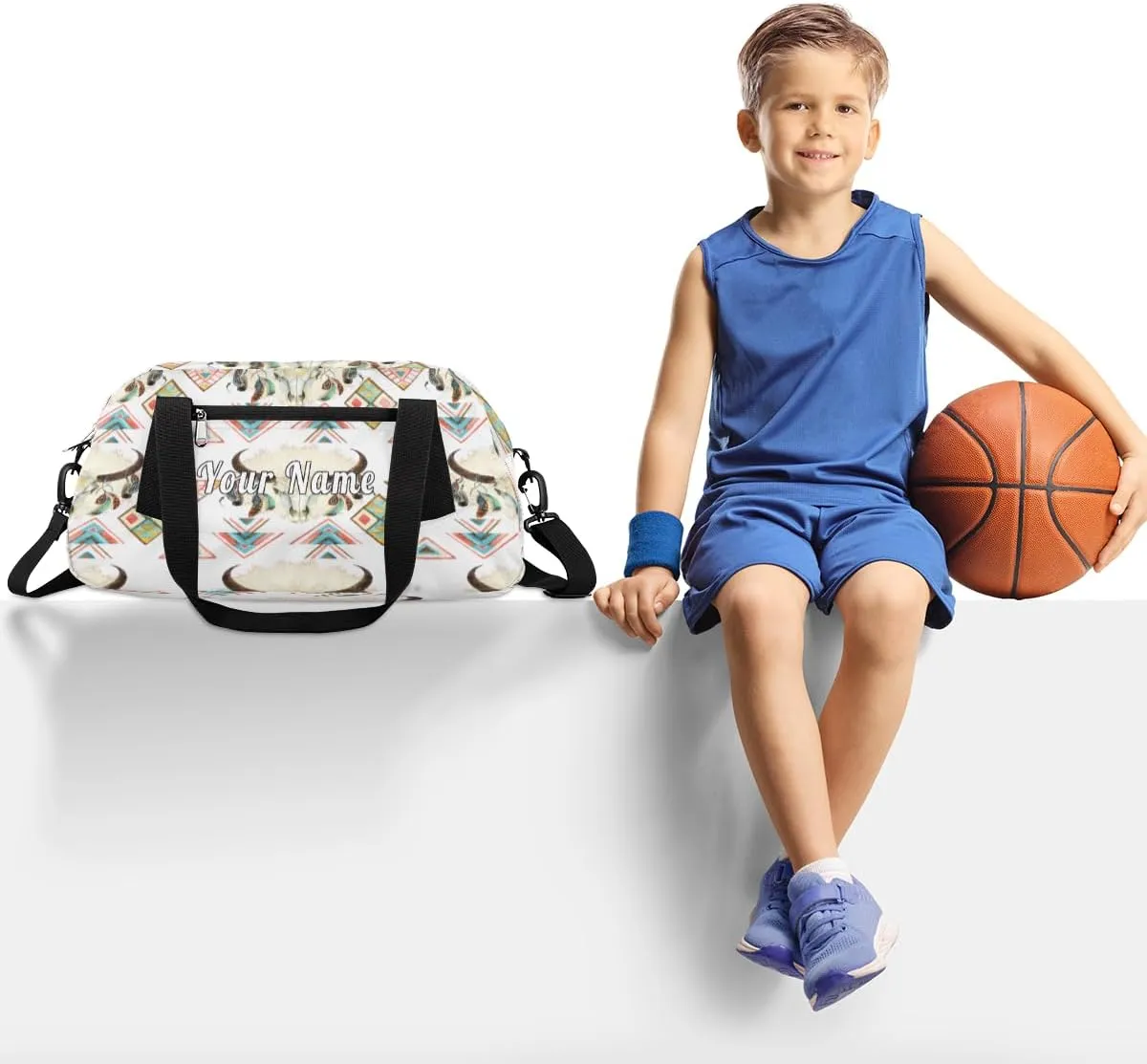 Personalized Kids Duffel Bag Abstract Bull Cow Skull,Custom Sport Gym Bag for Boys Girls,WWeekender Overnight Bags Travel Duffel Bag,Customized Kids Gift