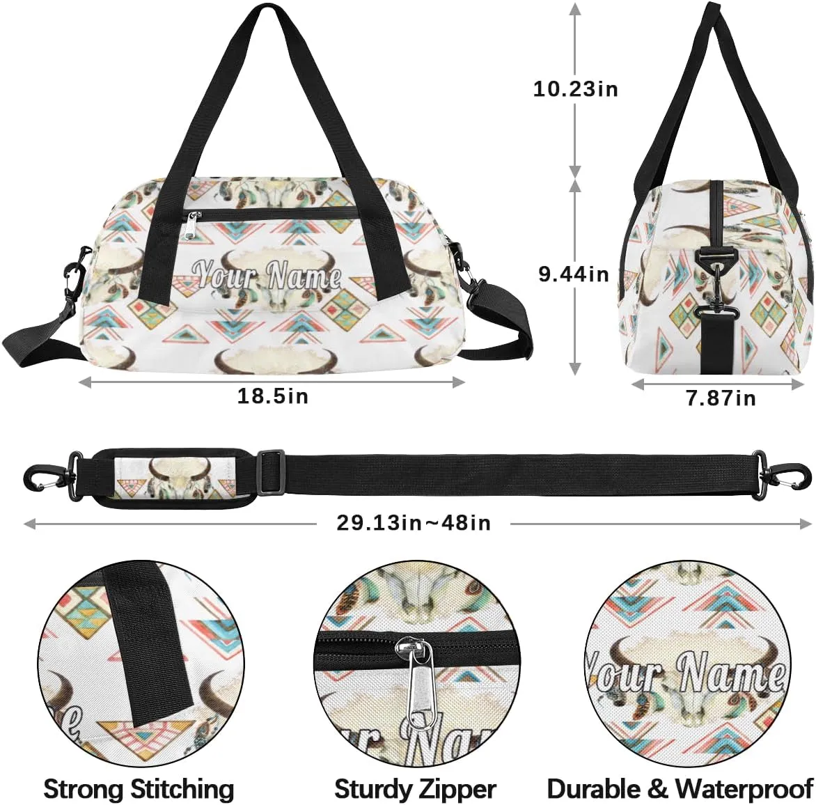 Personalized Kids Duffel Bag Abstract Bull Cow Skull,Custom Sport Gym Bag for Boys Girls,WWeekender Overnight Bags Travel Duffel Bag,Customized Kids Gift