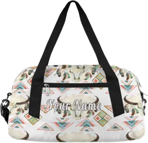 Personalized Kids Duffel Bag Abstract Bull Cow Skull,Custom Sport Gym Bag for Boys Girls,WWeekender Overnight Bags Travel Duffel Bag,Customized Kids Gift